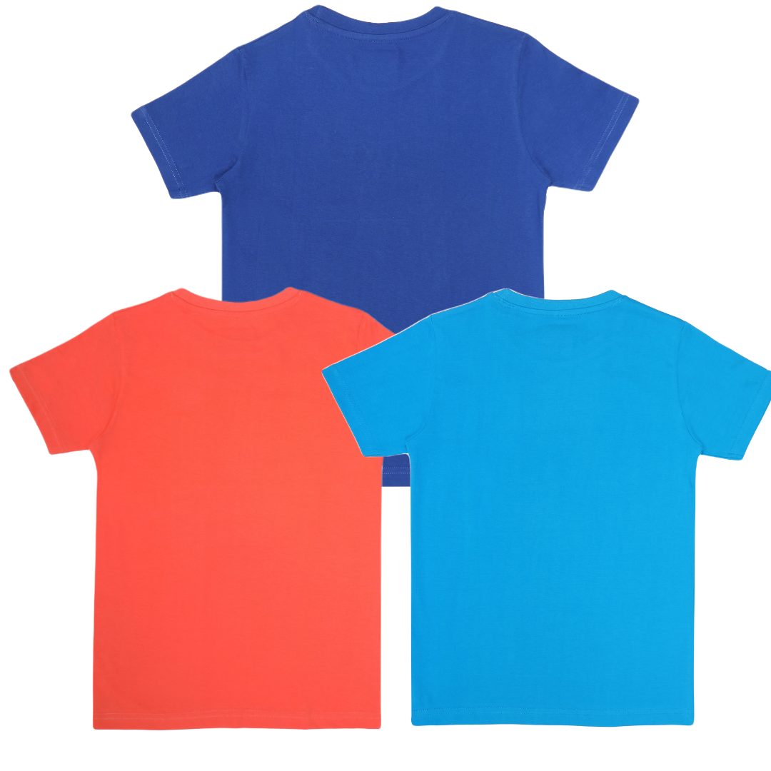 Round Neck Printed Cotton Tshirt, Color- Blue, Orange, Aqua Blue_(Pack of 3)