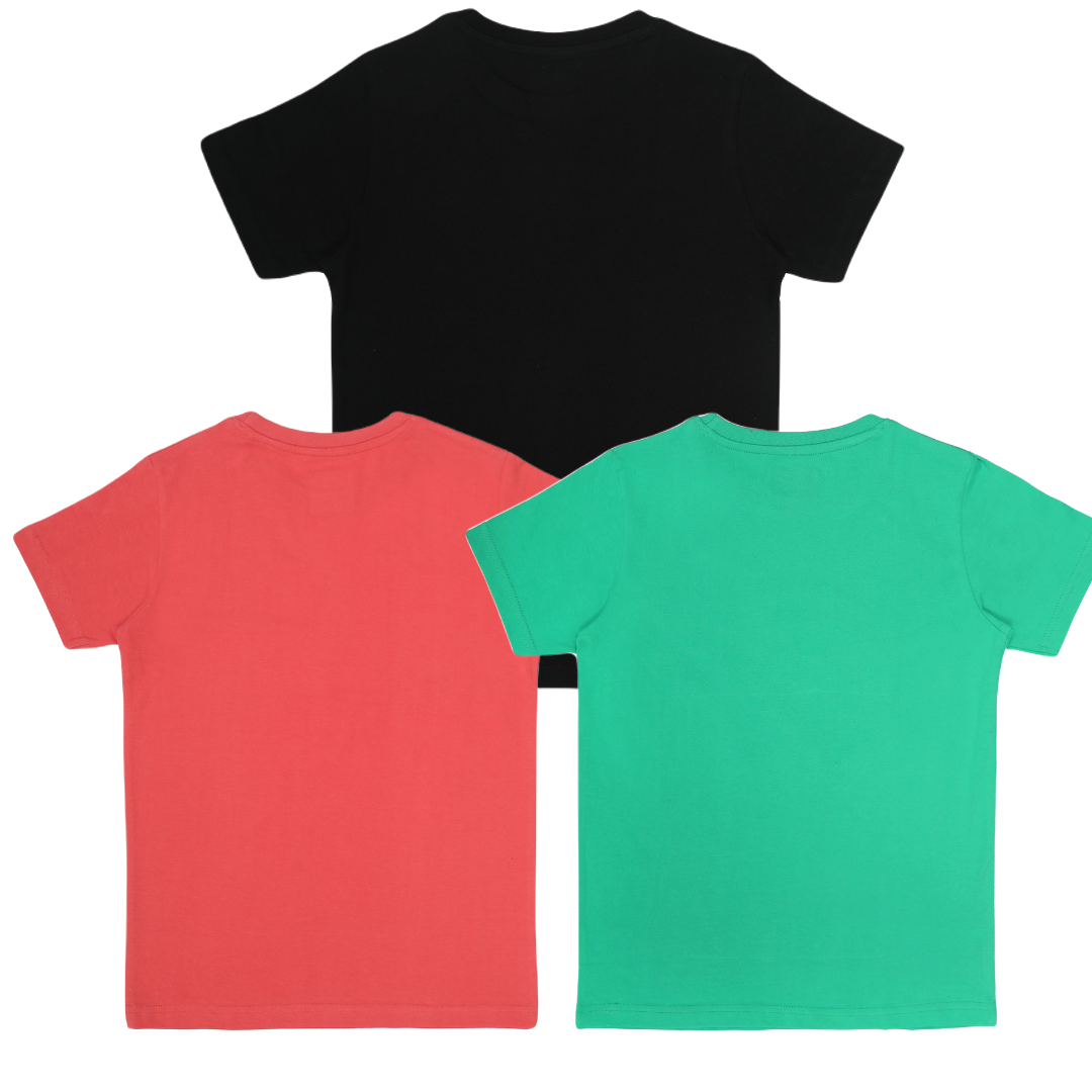 Round Neck Printed Cotton Tshirt, Color- Black, Peach, Green_(Pack of 3)