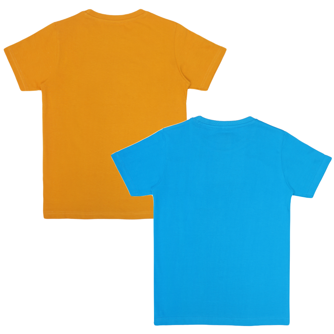 Round Neck Printed Cotton Tshirt, Color- Golden Yellow, Aqua Blue_(Pack of 2)