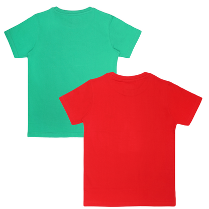 Round Neck Printed Cotton Tshirt, Color- Green, Red_(Pack of 2)