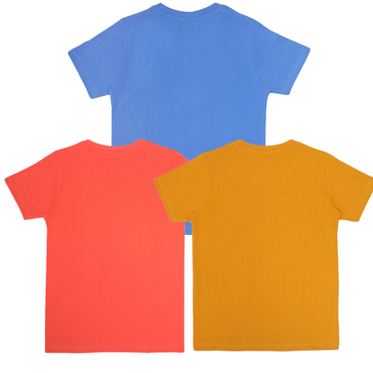 Round Neck Printed Cotton Tshirt, Color- Light Blue, Orange, Golden Yellow_(Pack of 3)