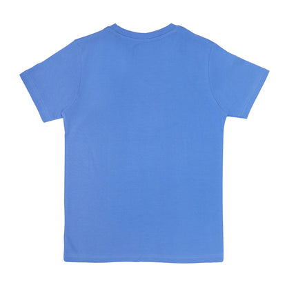 Round Neck Printed Cotton Tshirt, Color- Light Blue