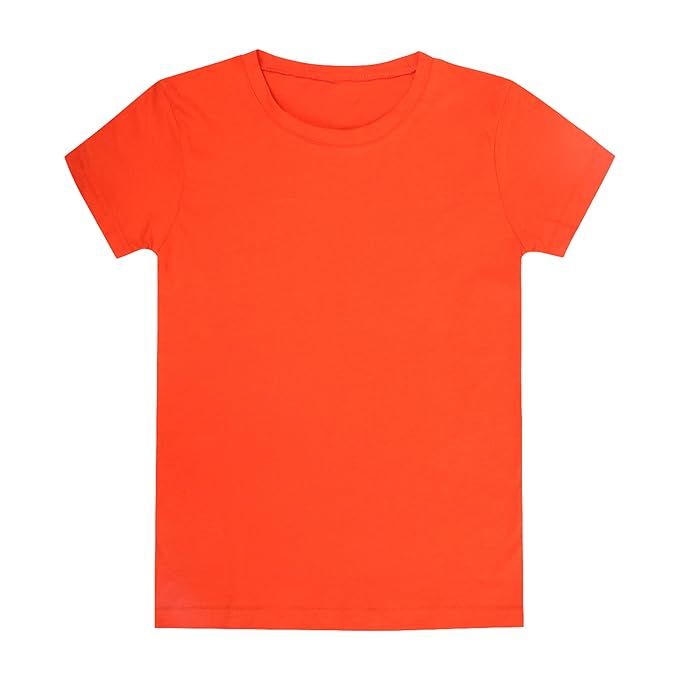Chilins Boys Round Neck solid Cotton Tshirt, Color- Orange