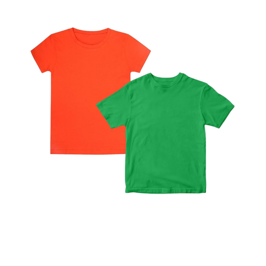 Chilins Boys Round Neck solid Cotton Tshirt, Color- Orange & Green